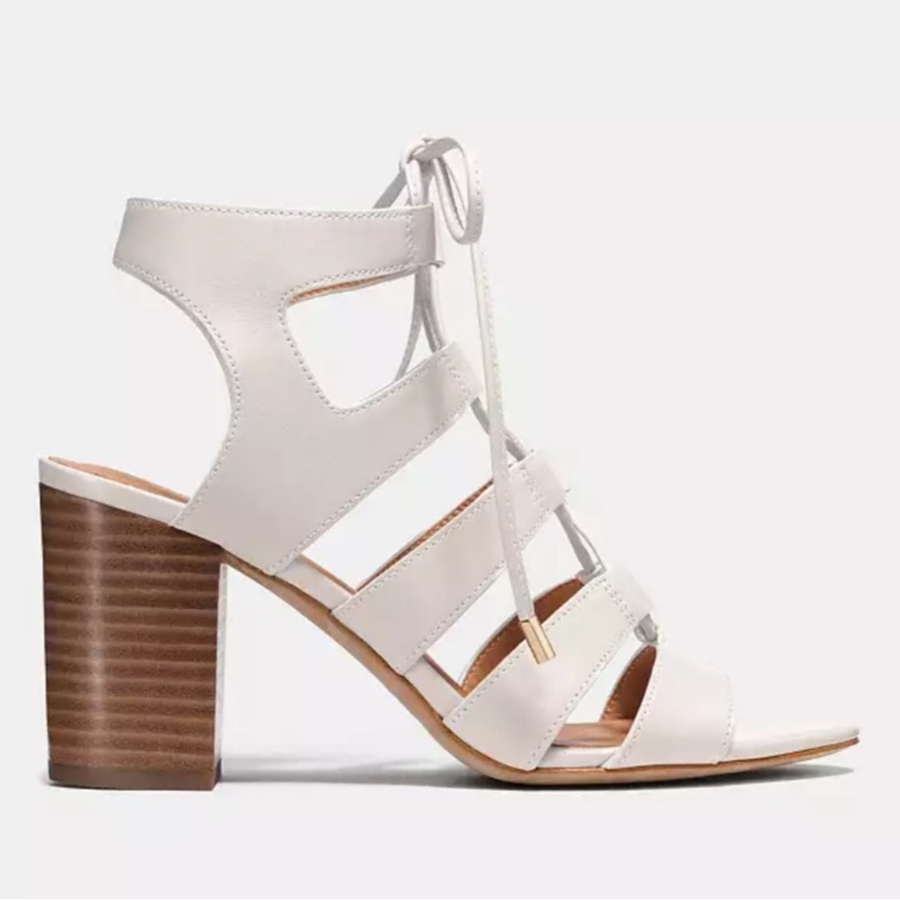 Coach • Larissa Lace-Up City Sandal gladiator cage heeled Chalk blush beige zs 9 - Picture 4 of 15